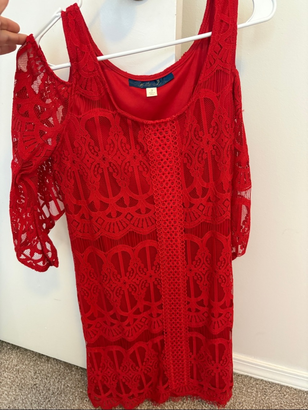 Red Lace Cold-Shoulder Mini Dress